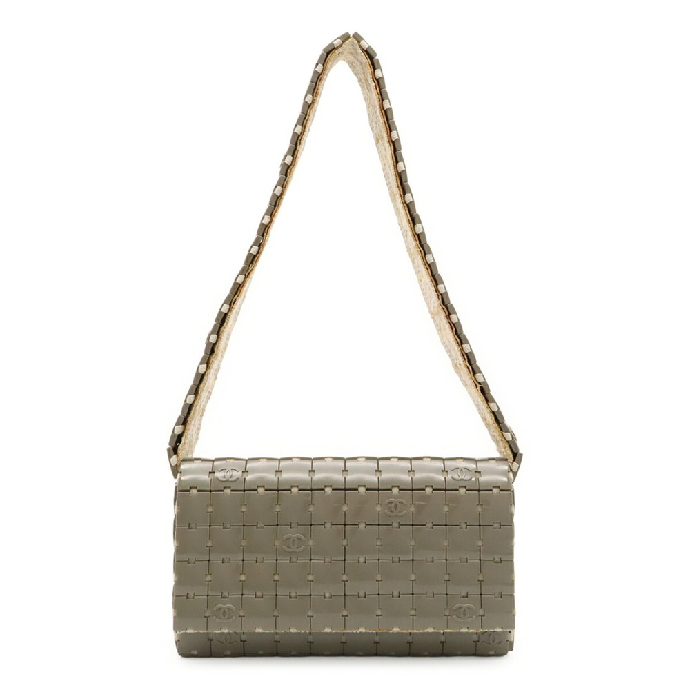 CHANEL Puzzle Coco Mark Shoulder Bag, Plastic Canvas, Greige